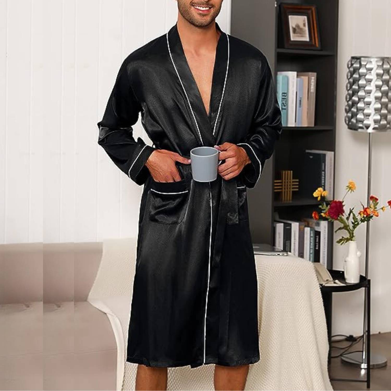 Mens Silky Satin Lounge Robe: image 2