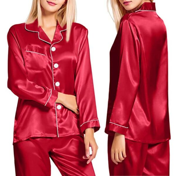 buy long sleeve silk women pyjamas red